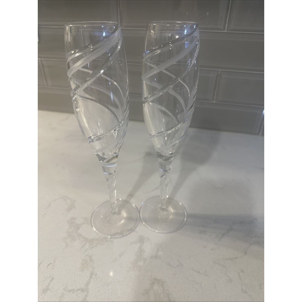 ROGASKA ODYSSEY CHAMPAGNE FLUTES, Cut‎ Lead Crystal, 10", 8 Oz, Slovenia, 2PCS